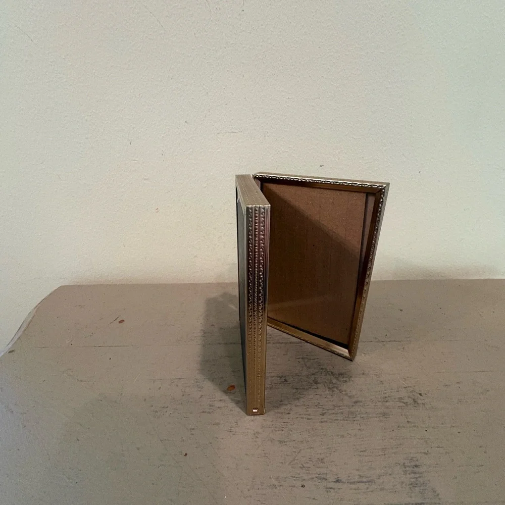 VTG Embossed Gold Toned Metal Bifold 3X5 Picture Frames